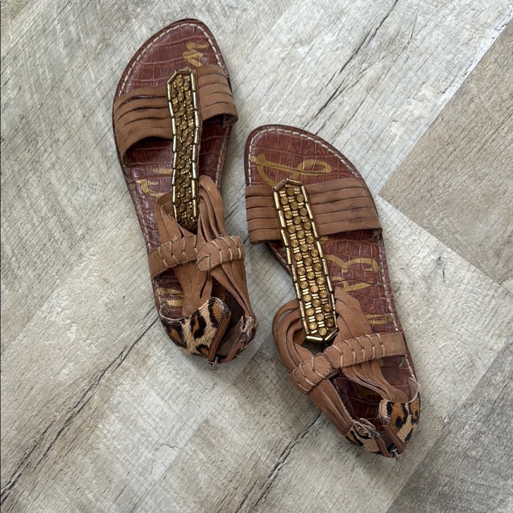 Sam Edelman Brown and Gold Braided Sandals